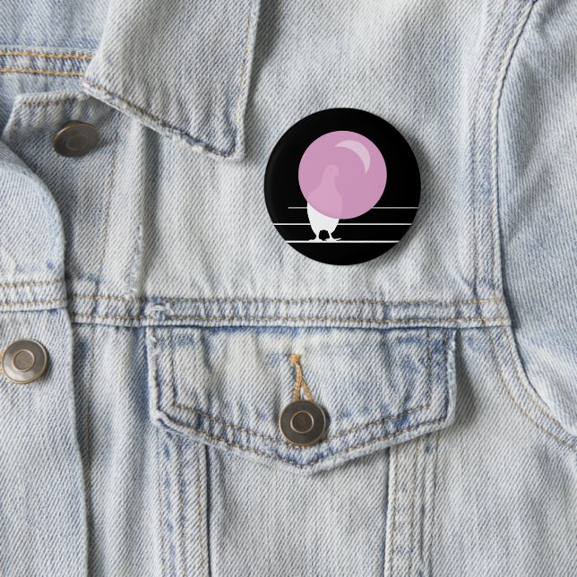 Funny Pink Bubble Gum Bird auf einem Draht schwarz Button (Beispiel)