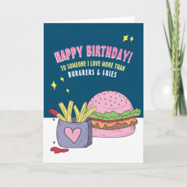 Funny Pink Burger and Fries Happy Birthday Card Karte