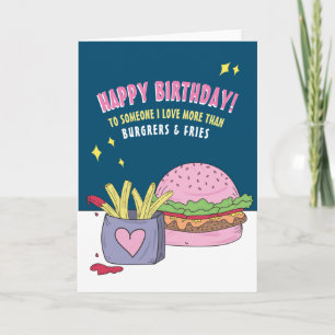 Funny Pink Burger and Fries Happy Birthday Card Karte