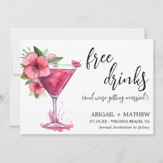 Funny Pink Cocktail Trendy Modernes Foto Hochzeit Save The Date