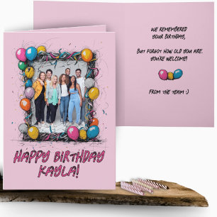 Funny Pink Custom Foto Birthday Card Group Team Karte