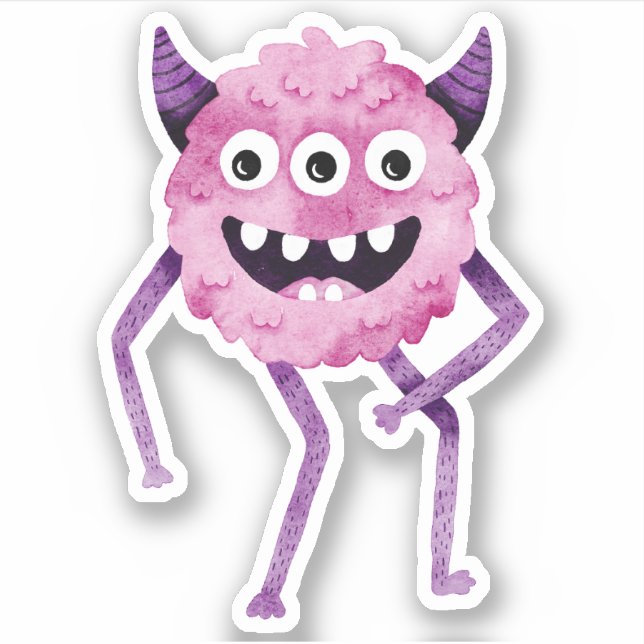 Funny Pink Drei Mit Augen Monster mit Horn Aufkleber (Vorderseite)