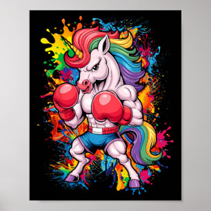 Funny Pink Einhorn mit Boxhandschuhen Poster