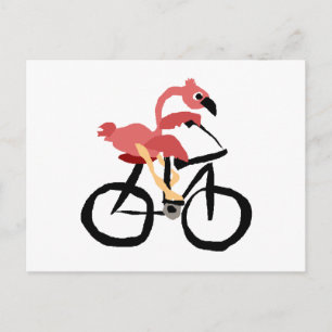 Funny Pink Flamingo Bird auf dem Fahrrad Postkarte
