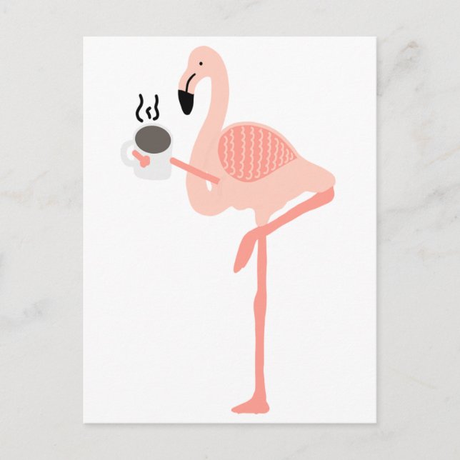 Funny Pink Flamingo Drink Coffee Postkarte (Vorderseite)