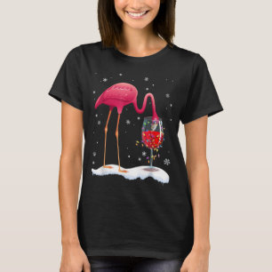 Funny Pink Flamingo Drink Wein Weihnachten Weihnac T-Shirt