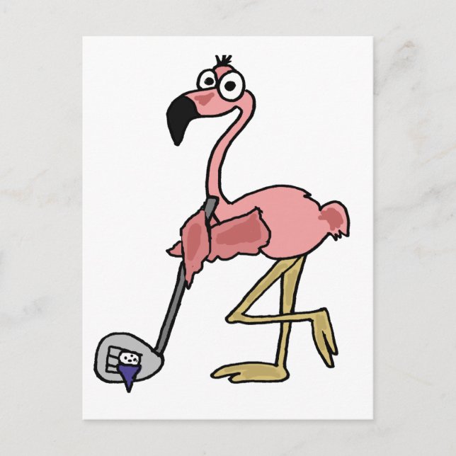 Funny Pink Flamingo Golfo Art Postkarte (Vorderseite)