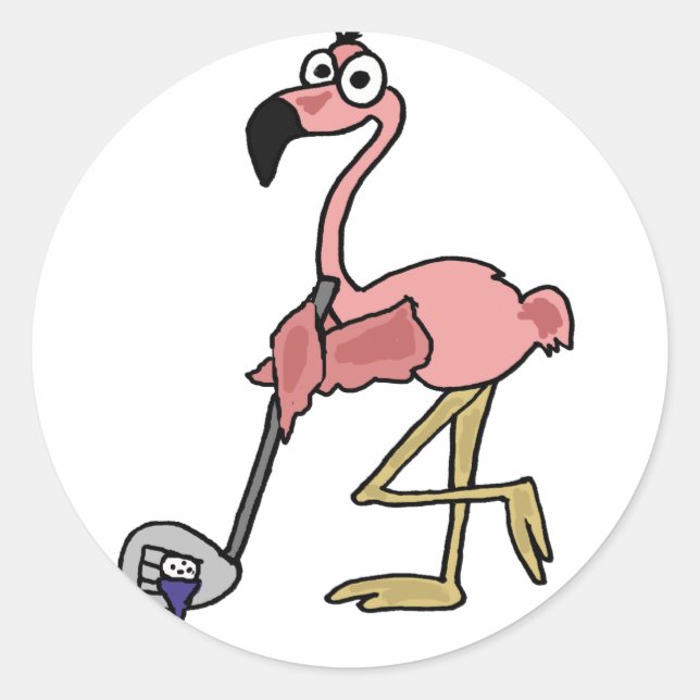 Funny Pink Flamingo Golfo Art Runder Aufkleber (Vorderseite)