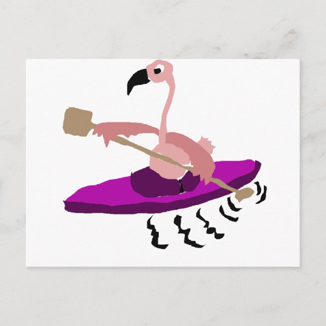 Funny Pink Flamingo Kayaking Postkarte (Vorderseite)