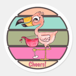 Funny Pink Flamingo mit Wine Glass Checker Sticker