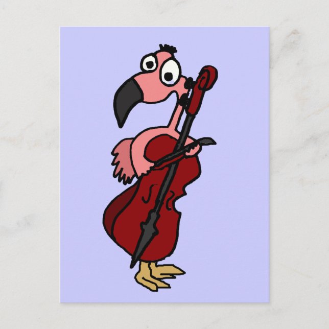 Funny Pink Flamingo Playing Cello Postkarte (Vorderseite)