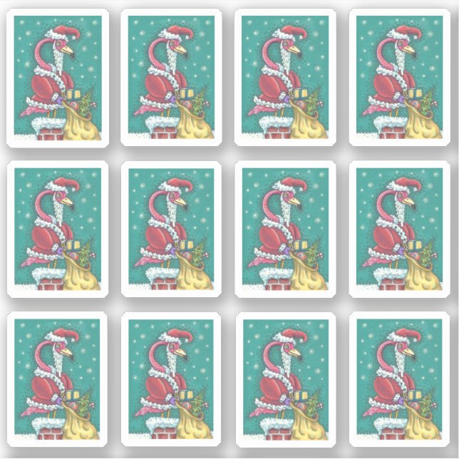 FUNNY PINK FLAMINGO SANTA CLAUS CHRISTMAS AUFKLEBER (Vorderseite)
