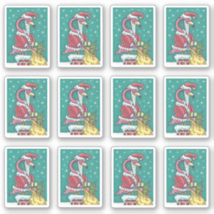 FUNNY PINK FLAMINGO SANTA CLAUS CHRISTMAS AUFKLEBER