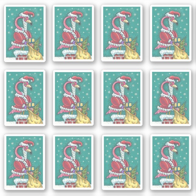 FUNNY PINK FLAMINGO SANTA CLAUS CHRISTMAS AUFKLEBER (Vorderseite)