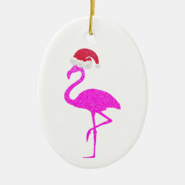 Funny pink Flamingo Weihnachtsmannmütze Weihnachte Keramik Ornament