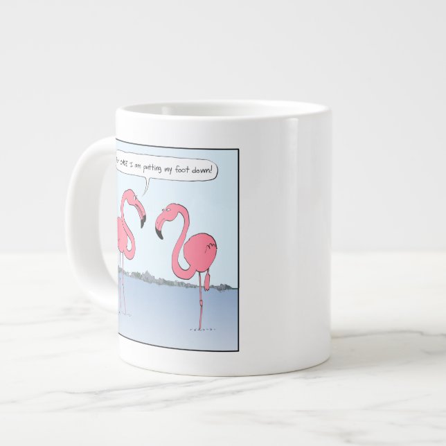 Funny Pink Flamingos Cartoon | Humorale Neuheit Jumbo-Tasse (Vorderseite Links)