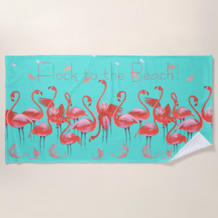 Funny Pink Flamingos Flocking Zum Strand Strandtuch