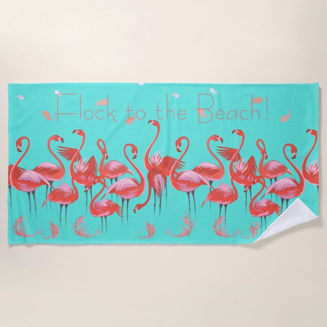 Funny Pink Flamingos Flocking Zum Strand Strandtuch (Vorderseite)