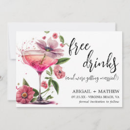 Funny Pink Floral Cocktail Trendy Foto Hochzeit Save The Date