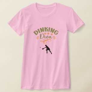 Funny Pink Green Orange Dinking Diva Pickleball T-Shirt