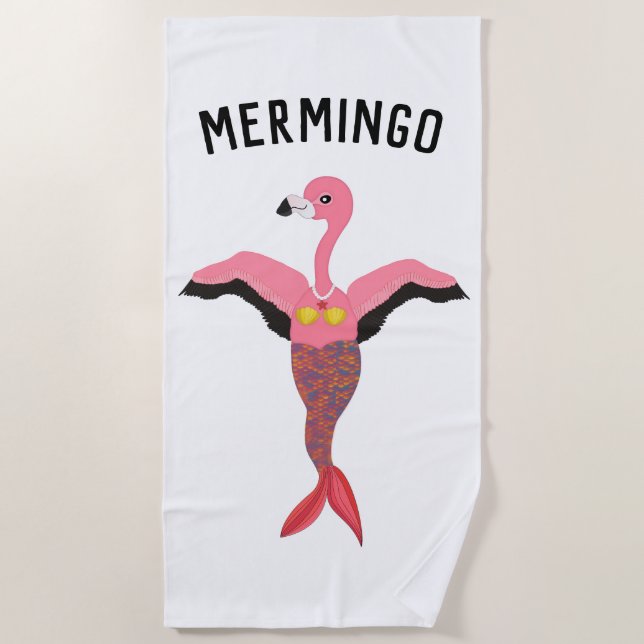 Funny Pink Mermingo Flamingo Mermaid Sommer Handtu Strandtuch (Vorderseite)