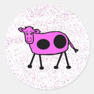 Funny Pink Niedlich Cartoon Cow Dotty Runder Aufkleber
