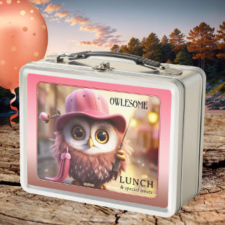 Funny Pink Owl Girl Metall Brotdose
