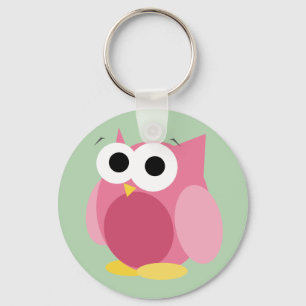 Funny Pink Owl - Grüner Schlüsselanhänger