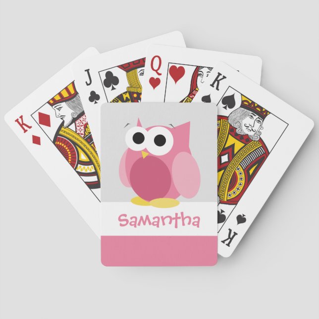 Funny Pink Owl Kinder Personalisiertes Spielkarten (Rückseite)