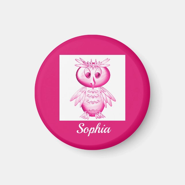 Funny Pink Owl Personalisierte Kinder Magnet (Vorne)