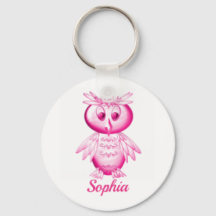Funny Pink Owl Personalisierte Kinder Schlüsselanhänger