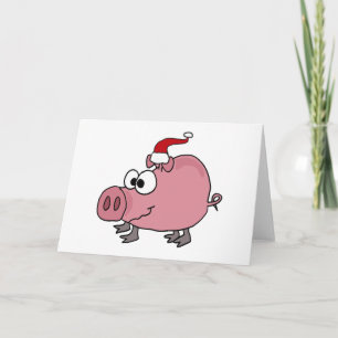 Funny Pink Pig in der Weihnachtsmannmütze Feiertagskarte