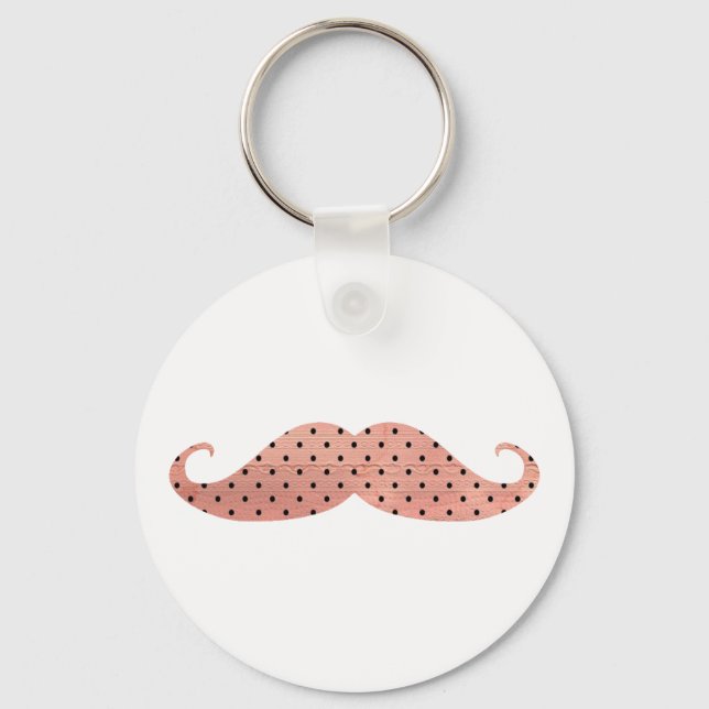 Funny Pink Polka Dots Mustache Schlüsselanhänger (Vorderseite)