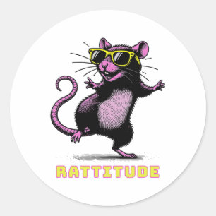 Funny Pink Rat Meme Rattitude Pink Rat Sungles Dan Runder Aufkleber