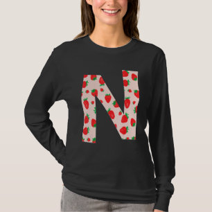 Funny Pink Strawberry Initial Monogram Letter N Gi T-Shirt