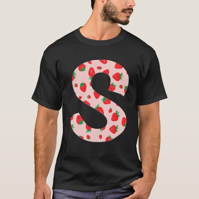 Funny Pink Strawberry Initial Monogram Letter S Gi T-Shirt (Vorderseite)