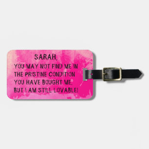 FUNNY PINK TRAVEL TAG, COOL GIRLY LUGGAGE MESSAGE GEPÄCKANHÄNGER