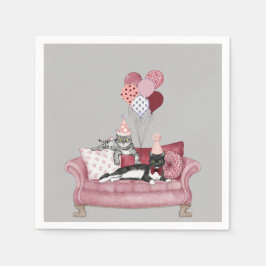 Funny Pink und Grau Party Katzen Papier Napkin Serviette