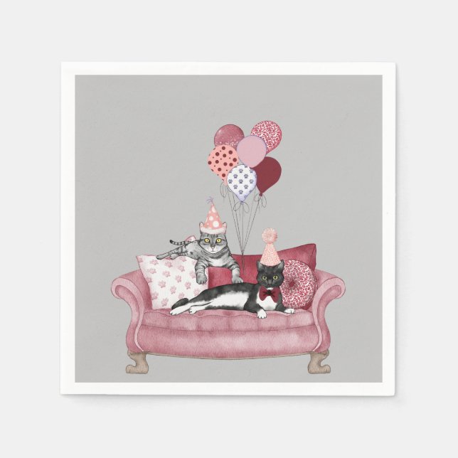 Funny Pink und Grau Party Katzen Papier Napkin Serviette (Vorderseite)