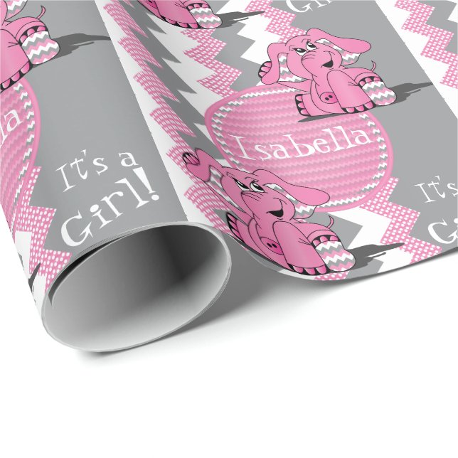 Funny Pink Zickzack Elephant - Personalisieren Geschenkpapier (Rolleneckpunkt)