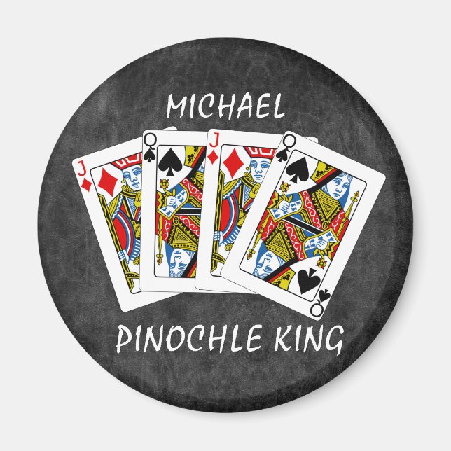 Funny Pinochle King auf schwarz Magnet (Vorne)