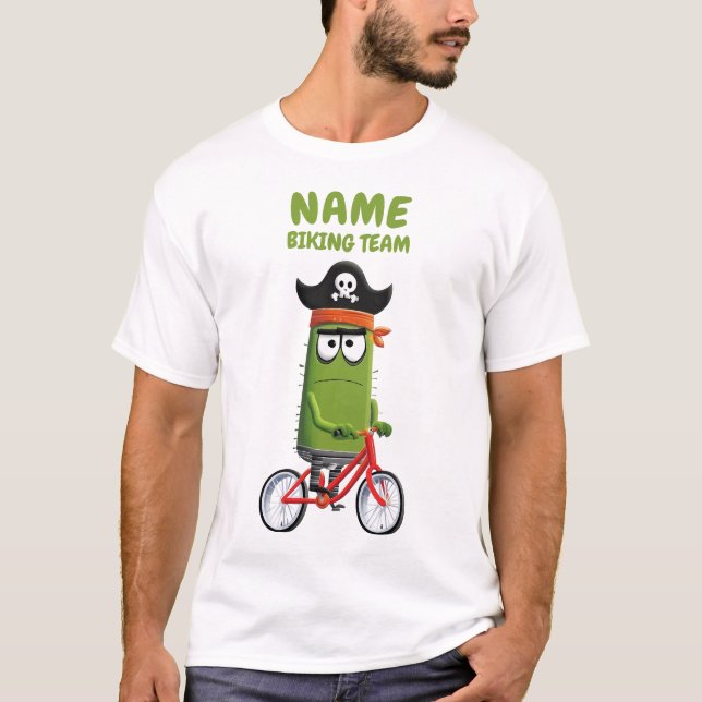 Funny Pirate Cactus Biking Team | Personalisierbar T-Shirt (Vorderseite)