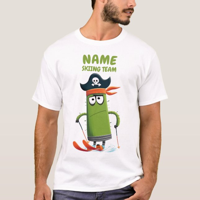 Funny Pirate Cactus Skiing Team | Personalisierbar T-Shirt (Vorderseite)