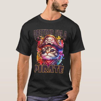 Funny Pirate Cat Illustration for Quirky Cat Lover T-Shirt