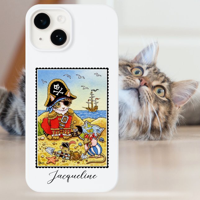 Funny Pirate Cat Mouse Individuelle Name iPhone Hülle (Von Creator hochgeladen)