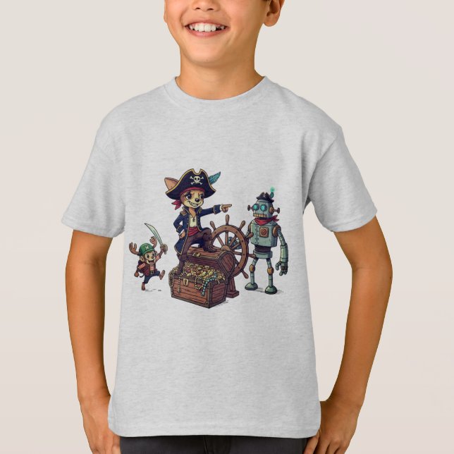 Funny Pirate Crew T - Shirt - Roboter, Affe (Vorderseite)