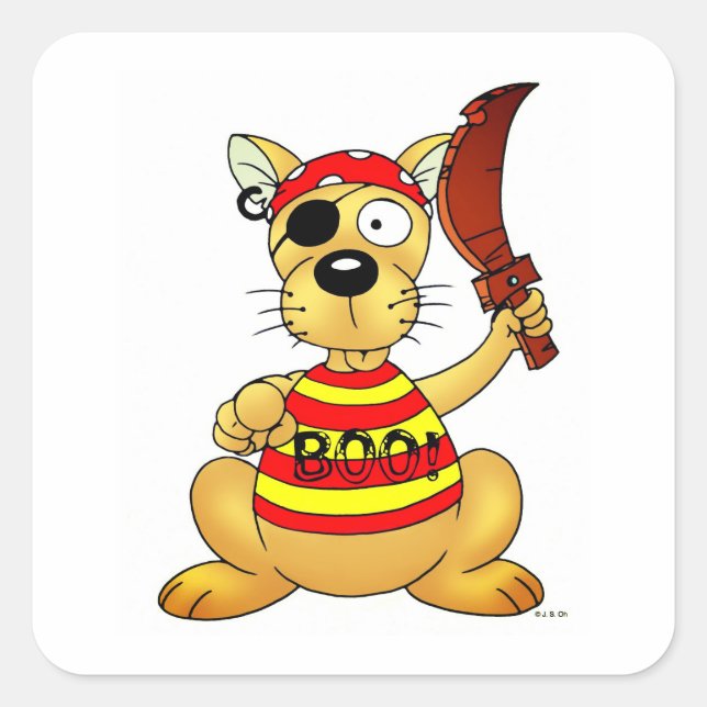 Funny Pirate Dog with Toy Sword Quadratischer Aufkleber (Vorderseite)