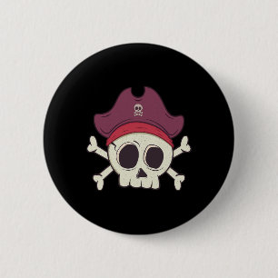 Funny Pirate Skull Cartoon Halloween Button