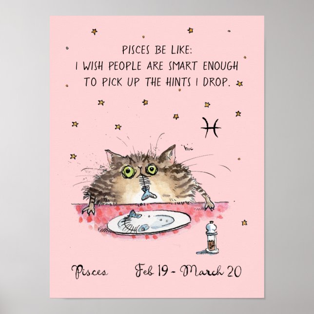 Funny Pisces poster Zodiac Cat Star Schild Plakat (Vorne)