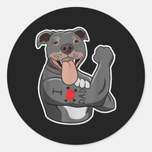 Funny Pit Bull Dog I Liebe Vater Tattoo Liebhaber  Runder Aufkleber